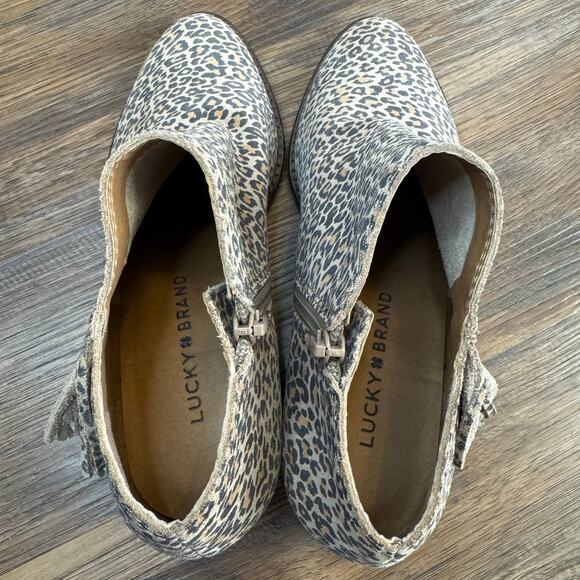 Lucky Brand LK Felisie leopard fringe bootie boots Brown Shoe Zip Up  size 6 - Picture 10 of 13